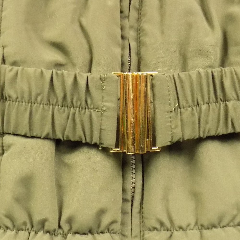 C'Esttoi Chico Belted Puffer Coat Fur Collar Olive Green NEW WITHOUT TAGS - Picture 2 of 10